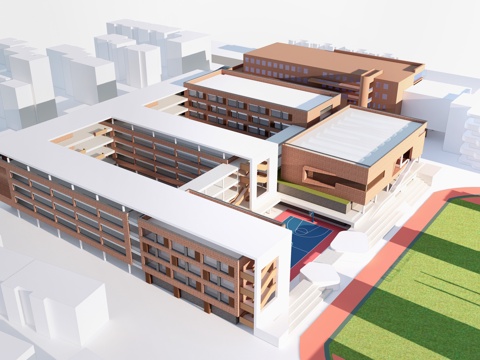  现代学校建筑 教学楼建筑 中小学建筑 行政楼 办公楼su模型 