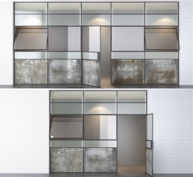  玻璃隔断门 艺术玻璃隔断 办公玻璃隔断墙3d模型 