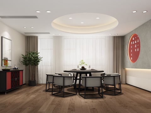  新中式餐厅包间3d模型 