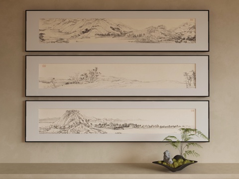  新中式侘寂挂画 油画3d模型 