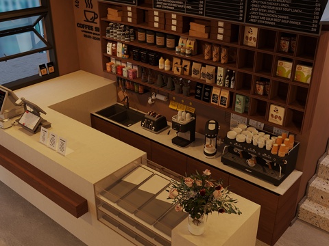  现代咖啡厅 现代咖啡厅前台 咖啡店操作台 咖啡机器组合 收银3d模型 