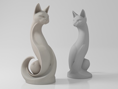  猫 雕塑 艺术品 创意 抽象 工艺品 摆件 手办 美陈 道具3d模型 