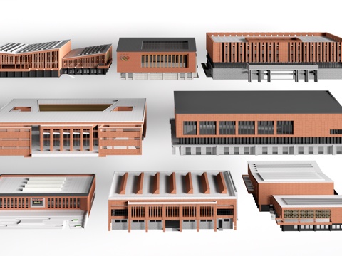  现代学校体育馆建筑 篮球馆建筑 风雨球场su模型 