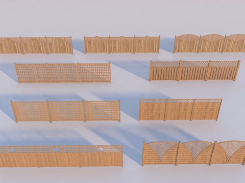  现代庭院木围栏 栅栏3d模型 
