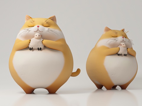  创意猫咪 黄猫 卡通动物 卡通形象 玩具 雕塑 摆件 道具3d模型 