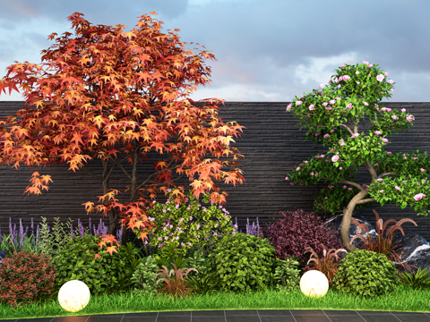  花草花境植物组合 艺术修剪灌木球 女贞球 造型树su模型 