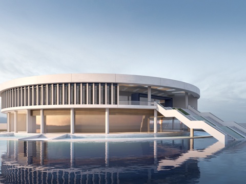  现代圆形建筑 公共建筑 圆形图书馆建筑 展览馆建筑su模型 