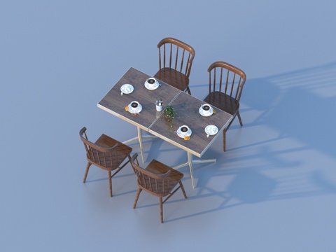  餐桌椅组合 餐桌椅 餐具3d模型 