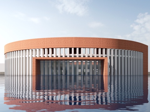  现代圆形建筑 公共建筑 圆形图书馆建筑 展览馆建筑su模型 