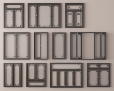  新中式窗户 平开窗 落地窗3d模型 