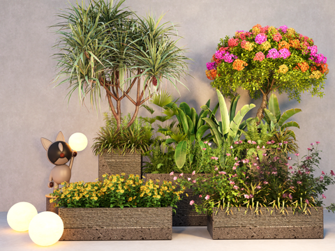  绿植花箱植物组合 植物堆 花池花坛su模型 