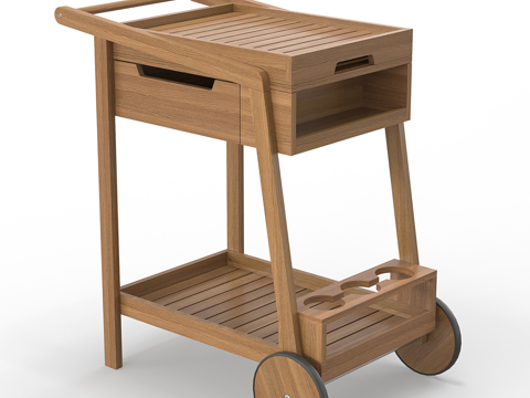 美容推车 美容院专用置物架 多功能工具车 实木移动角几边几su模型