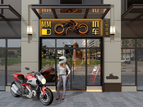  摩托车店门头3d模型 