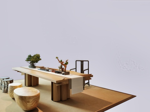  新中式茶桌椅su模型 