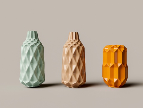  现代彩色菱形陶瓷器皿3d模型 