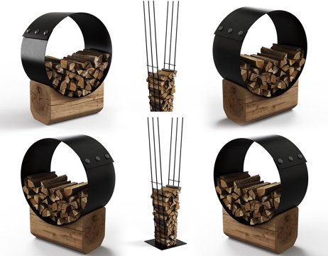  现代壁炉柴火架 极简柴火木头架子 户外柴火架子 木头木材架su模型 
