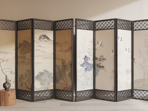  新中式屏风su模型 