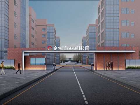  现代产业园入口门头办公园区入口su模型 