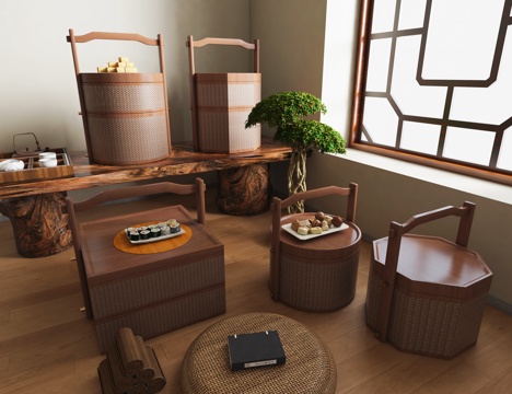  中式食盒 新中式提篮 中式餐盒点心盒 中式包装盒收纳盒 竹编3d模型 