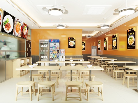  现代快餐店面馆3d模型 
