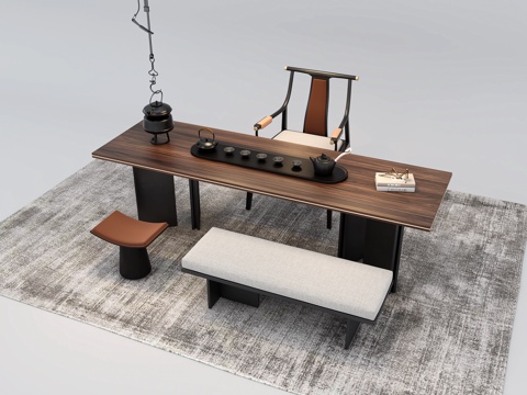  新中式茶桌椅3d模型 