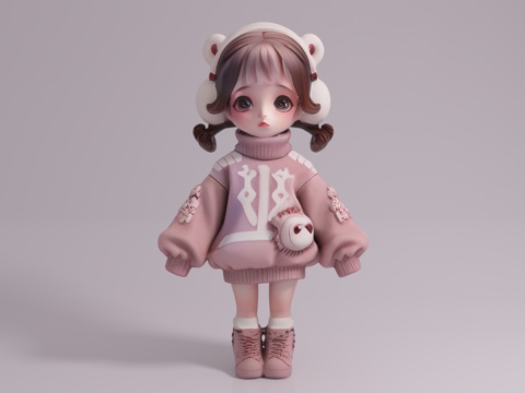  少女 女孩 美女 女人 卡通人物 雕像 艺术品 创意 摆件3d模型 
