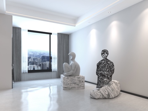  现代人物抽象雕塑3d模型 