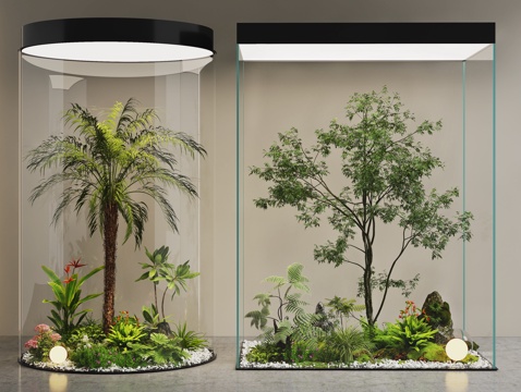  现代室内景观 景观造景 植物堆 玻璃绿植造景 景观树 庭院景3d模型 