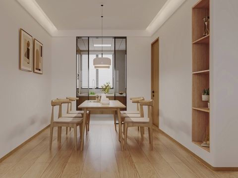  原木风餐厅 餐桌 中古风餐厅 北欧餐厅 现代餐厅 客餐厅3d模型 