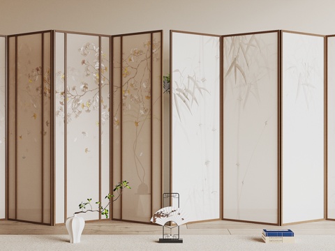  新中式屏风su模型 