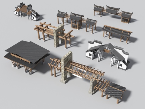  中式门头入口 公园大门入口 景区入口 中式大门 门房 中式岗3d模型 