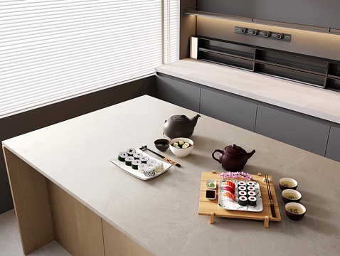  现代食物 寿司 茶具3d模型 