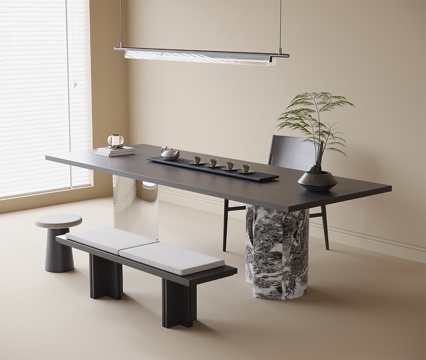  现代茶桌椅 凳子 茶具摆件3d模型 