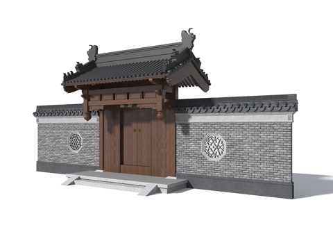  新中式庭院门 中式垂花门 古建大门 古建院门 民居院门入口3d模型 