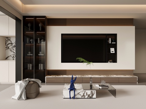  现代意式客厅 电视背景墙 电视柜3d模型 