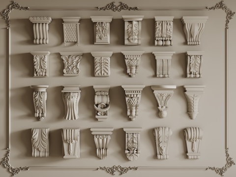  法式柱头 雕花柱头 罗马柱柱头 石膏柱头su模型 