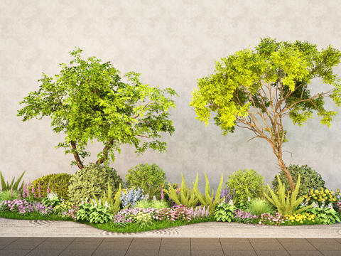  花镜植物组团 球形灌木 植物搭配 小区网红花草绿植组合su模型 