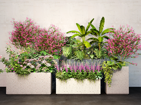  现代植物花箱 绿植组合 盆景盆栽   植物堆 花箱花坛su模型 