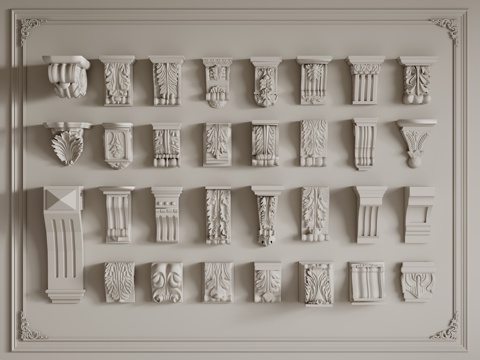  法式柱头 雕花柱头 罗马柱柱头 石膏柱头su模型 