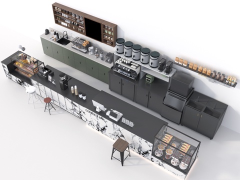  咖啡店操作台 咖啡店收银台 咖啡店设备3d模型 