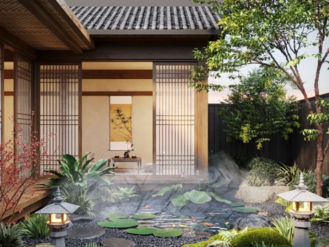  新中式天井庭院景观 景观造景 景观石 苔藓景观 景观小品 天3d模型 