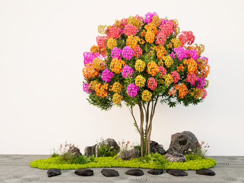  新中式石头  汀步 佛甲草 景观造型树  绿植地被su模型 