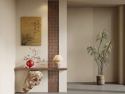 中古风玄关 玄关背景 玄关隔断su模型 
