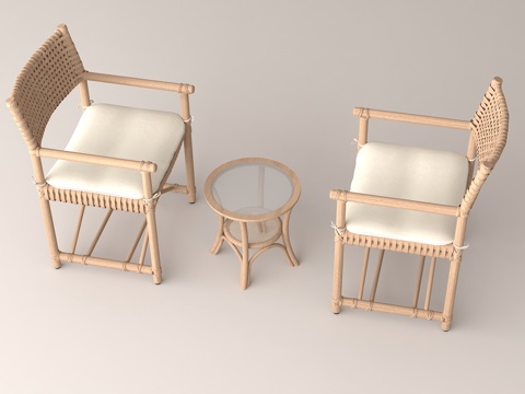  藤编风格 室内休闲桌椅 自然风家具3d模型 
