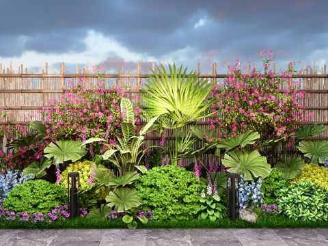  现代植物组团 花境绿植 三角梅 灌木球 花卉组合su模型 