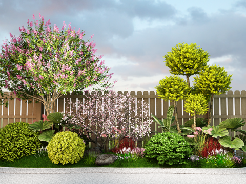  现代植物组团 景观树 乔木灌木球 花境绿植组合su模型 