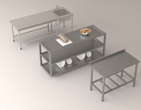  不锈钢工作台  厨房操作台 水槽3d模型3d模型 