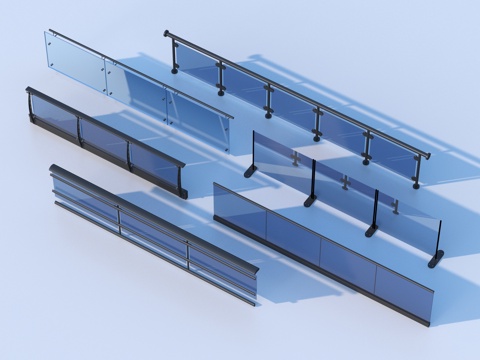  玻璃栏杆 扶手 围栏 护栏 栏杆3d模型 