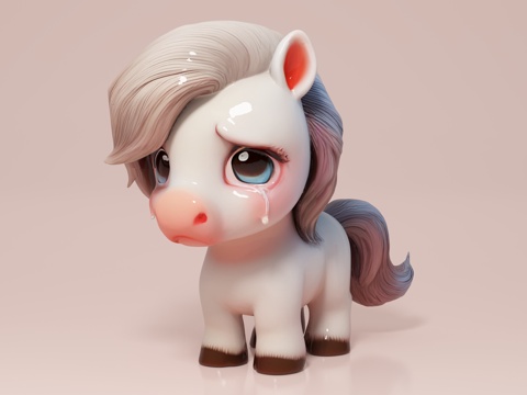  白马 卡通动物 马 动物 打卡 IP 玩偶 手办 雕像 美陈3d模型 