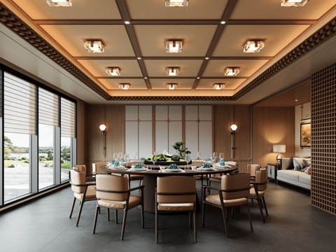  新中式包间  酒店包间 包厢3d模型 